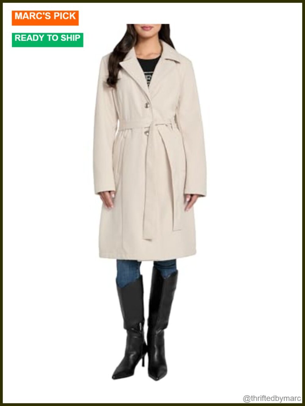 Water-Resistant Belted Trench Coat with Lace-Up Back & Sleeve